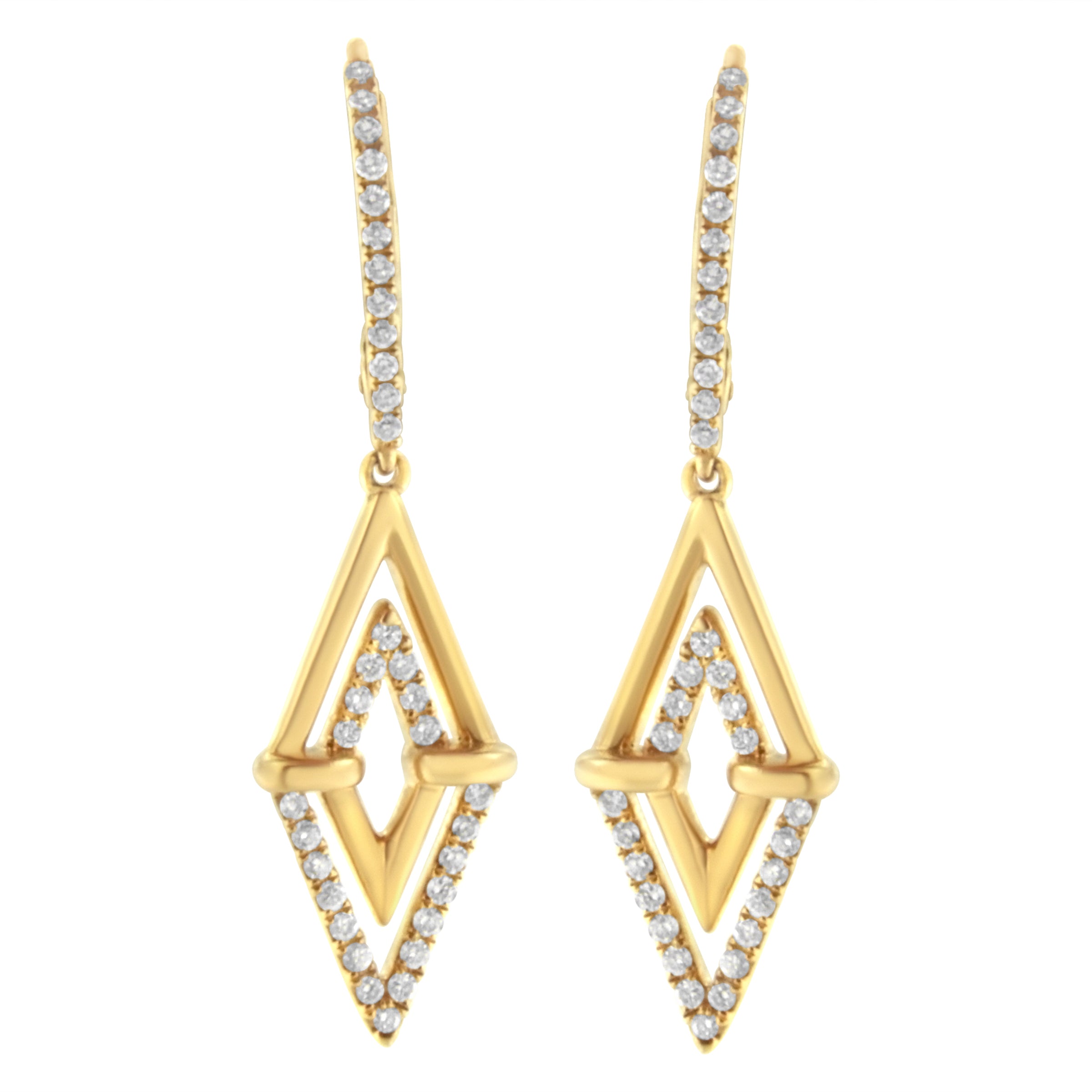 14K Yellow Gold 3/8 Cttw Double Triangle Drop and Dangle Diamond Earrings (G-H Color, SI1-SI2 Clarity)