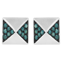 14K White Gold 1/4 Cttw Treated Blue Diamond Pyramid Stud Earring (Blue Color, SI1-SI2 Clarity)