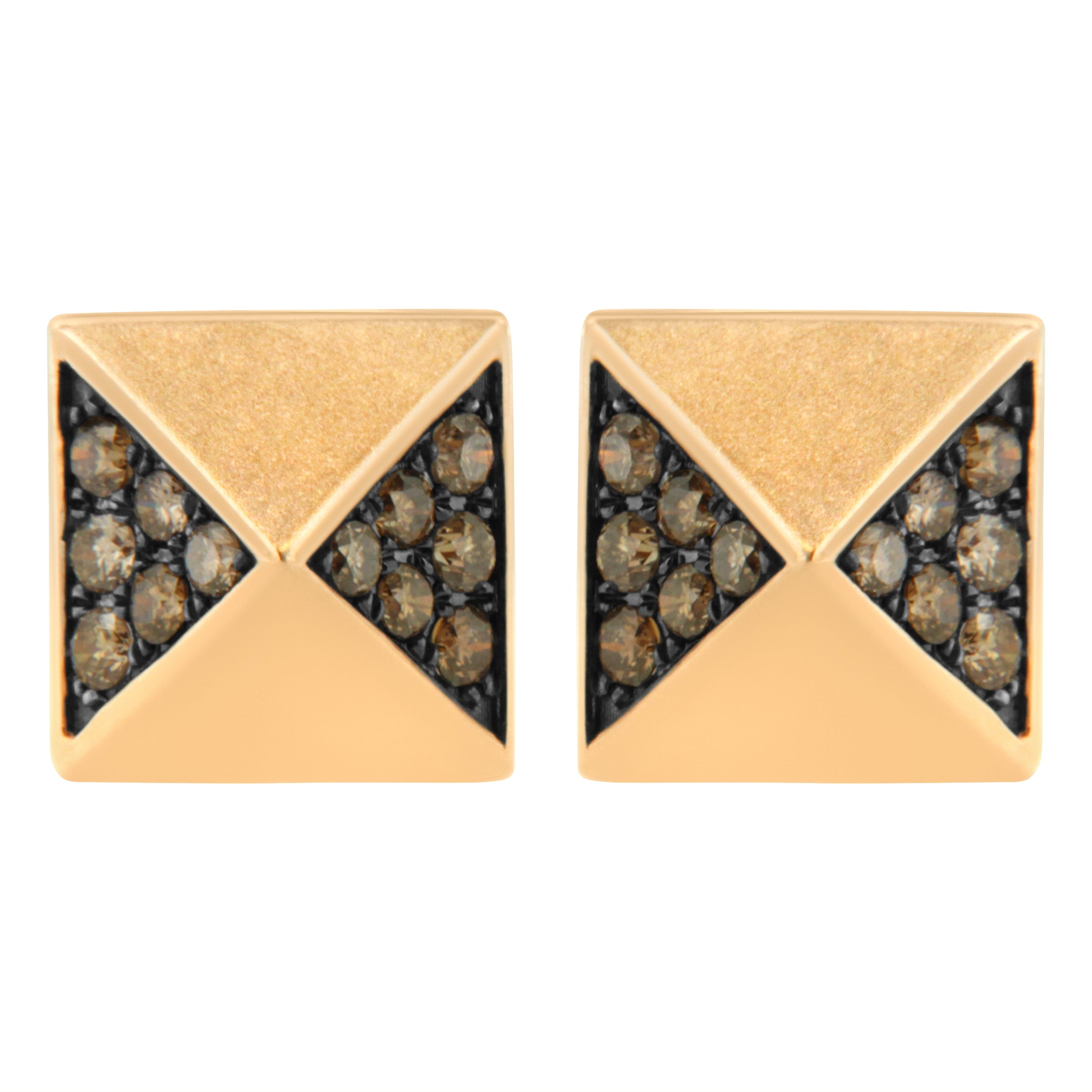 14K Rose Gold 1/4 Cttw Brown Diamond Pyramid Stud Earring (Brown Color, SI1-SI2 Clarity)