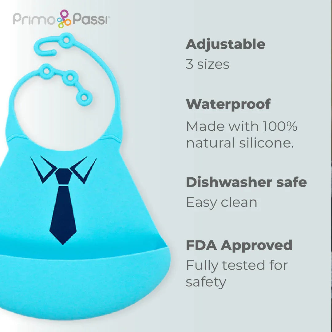 Primo Passi Silicone Baby Bib, Blue Tie - BIG FRENCHIES