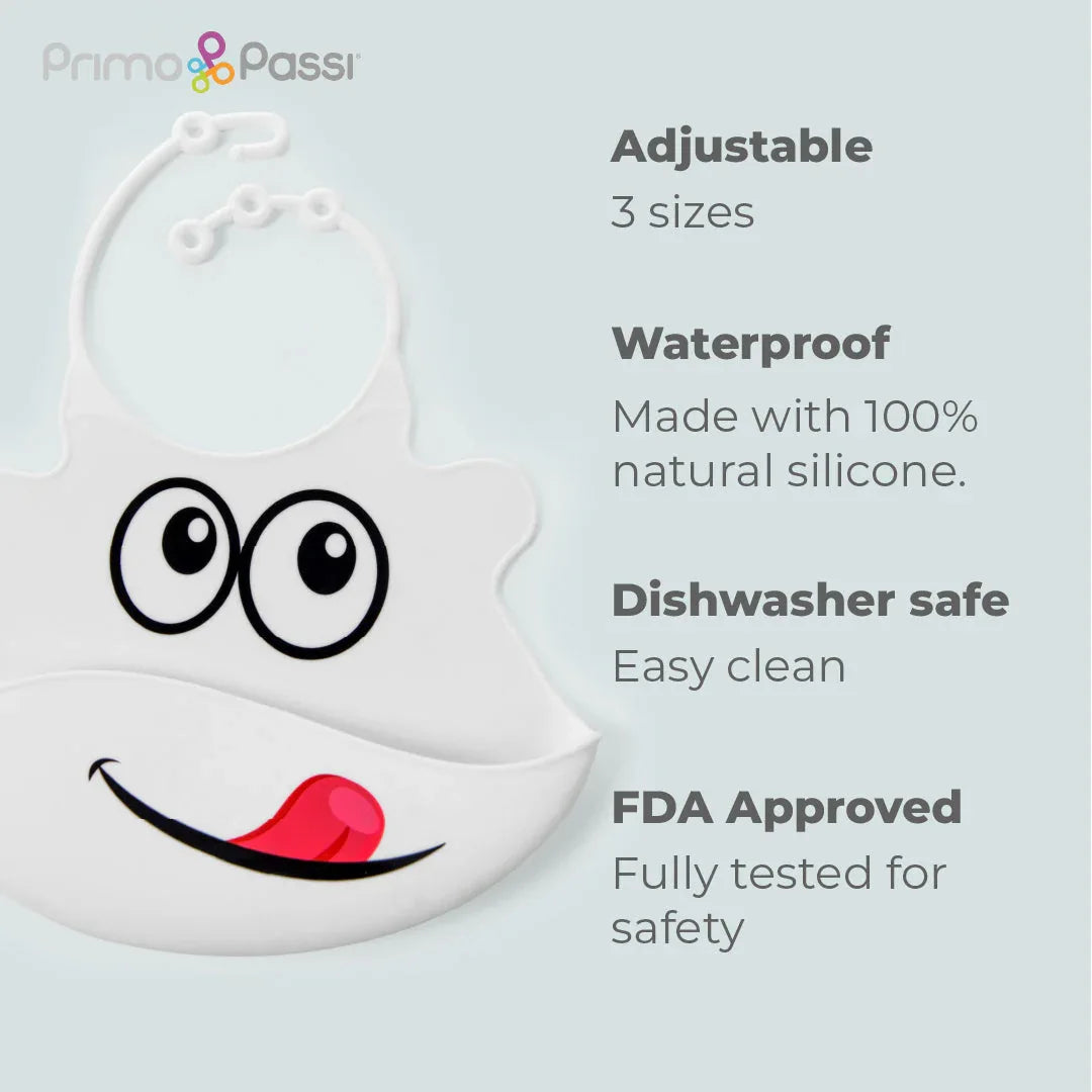 Primo Passi Silicone Baby Bib, White Face - BIG FRENCHIES