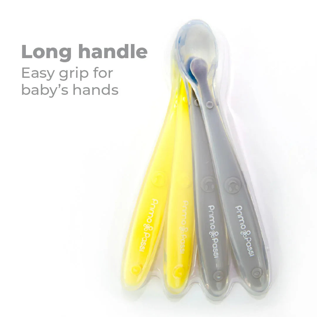 Primo Passi - Silicone Spoon, 4PK, Grey and Yellow - BIG FRENCHIES