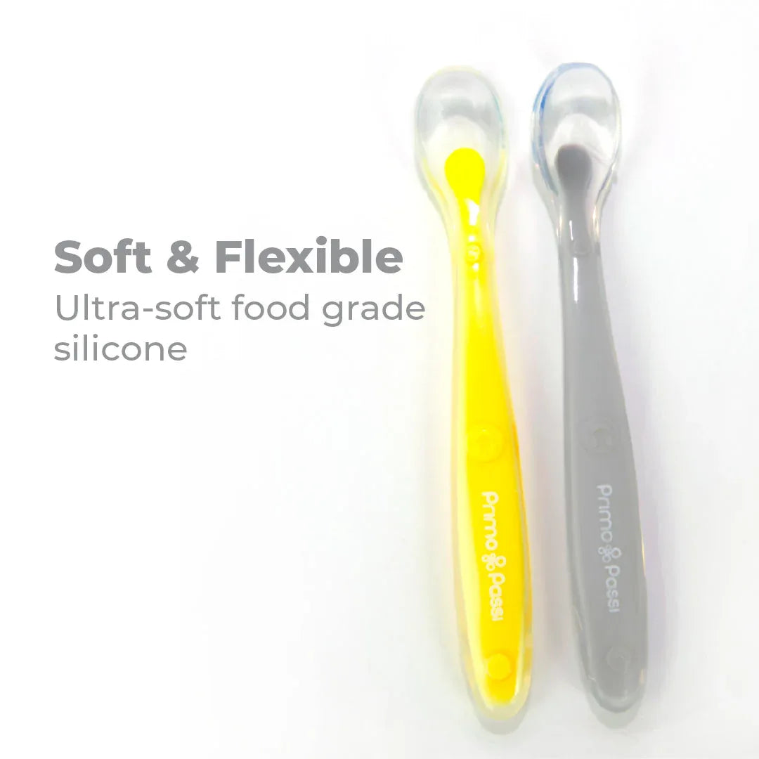 Primo Passi - Silicone Spoon, 4PK, Grey and Yellow - BIG FRENCHIES