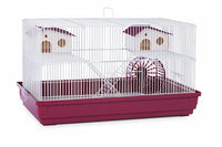 Prevue Pet Products Deluxe Hamster & Gerbil Cage in Bordeaux Red - Complete Small Pet Home with Wheel and House