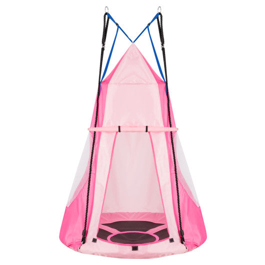 2-in-1 40 Inch Kids Hanging Chair Detachable Swing Tent Set-Pink - BIG FRENCHIES