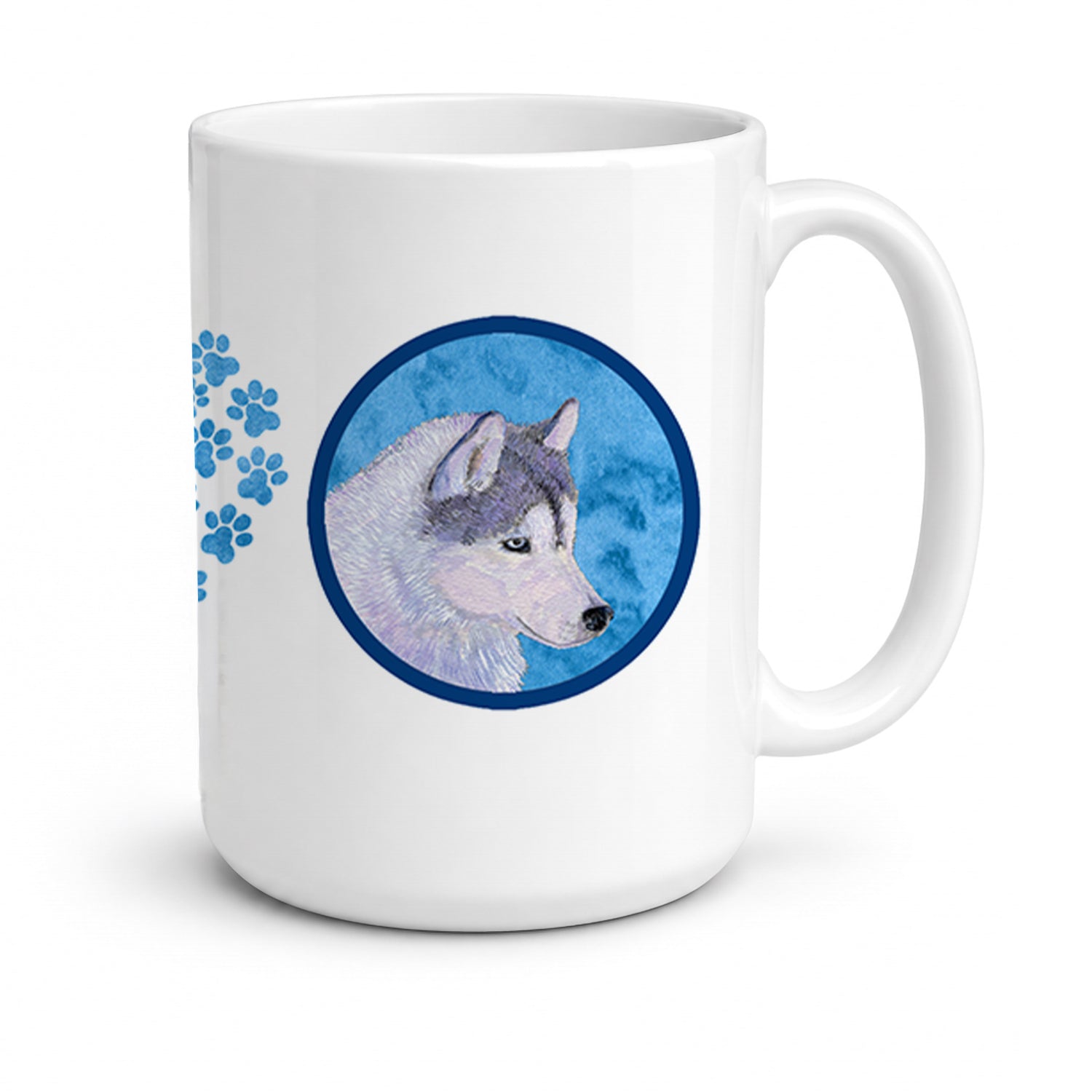 Blue Siberian Husky Ceramic Coffee Mug 15 oz Decorative Large C Handle Mug Cup for Tea, Cocoa Hot Chocolate
