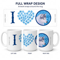 Blue Siberian Husky Ceramic Coffee Mug 15 oz Decorative Large C Handle Mug Cup for Tea, Cocoa Hot Chocolate