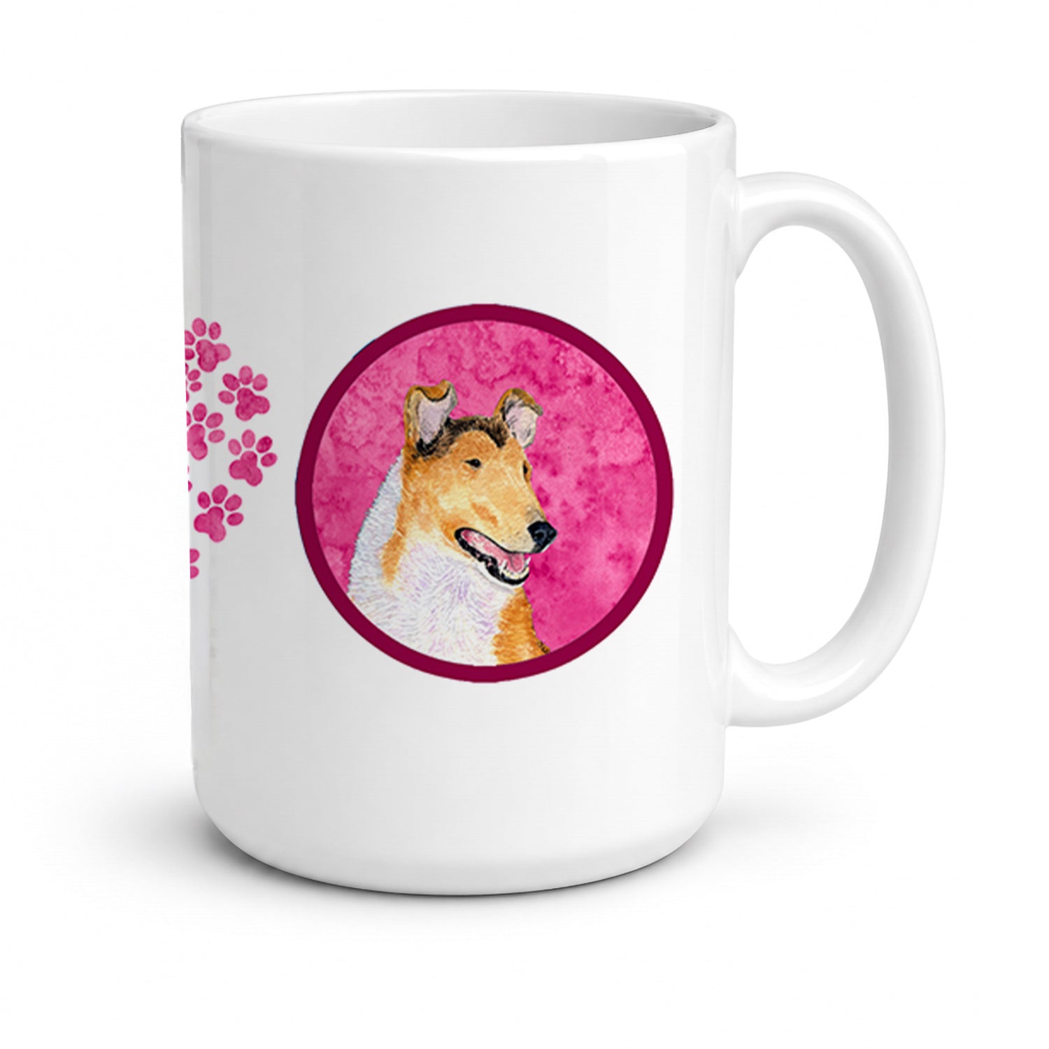 Pink Smooth Collie Ceramic Coffee Mug 15 oz Decorative Large C Handle Mug Cup for Tea, Cocoa Hot Chocolate