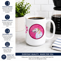 Pink Borzoi Ceramic Coffee Mug 15 oz Decorative Large C Handle Mug Cup for Tea, Cocoa Hot Chocolate