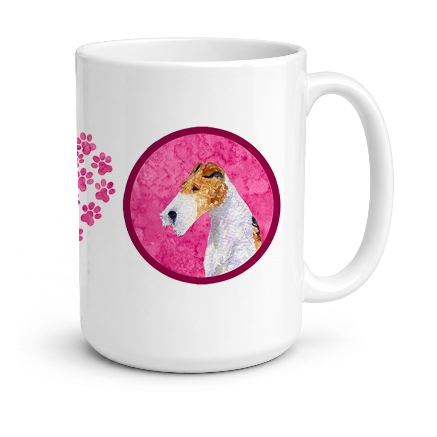 Pink Wire Fox Terrier Ceramic Coffee Mug 15 oz Decorative Large C Handle Mug Cup for Tea, Cocoa Hot Chocolate