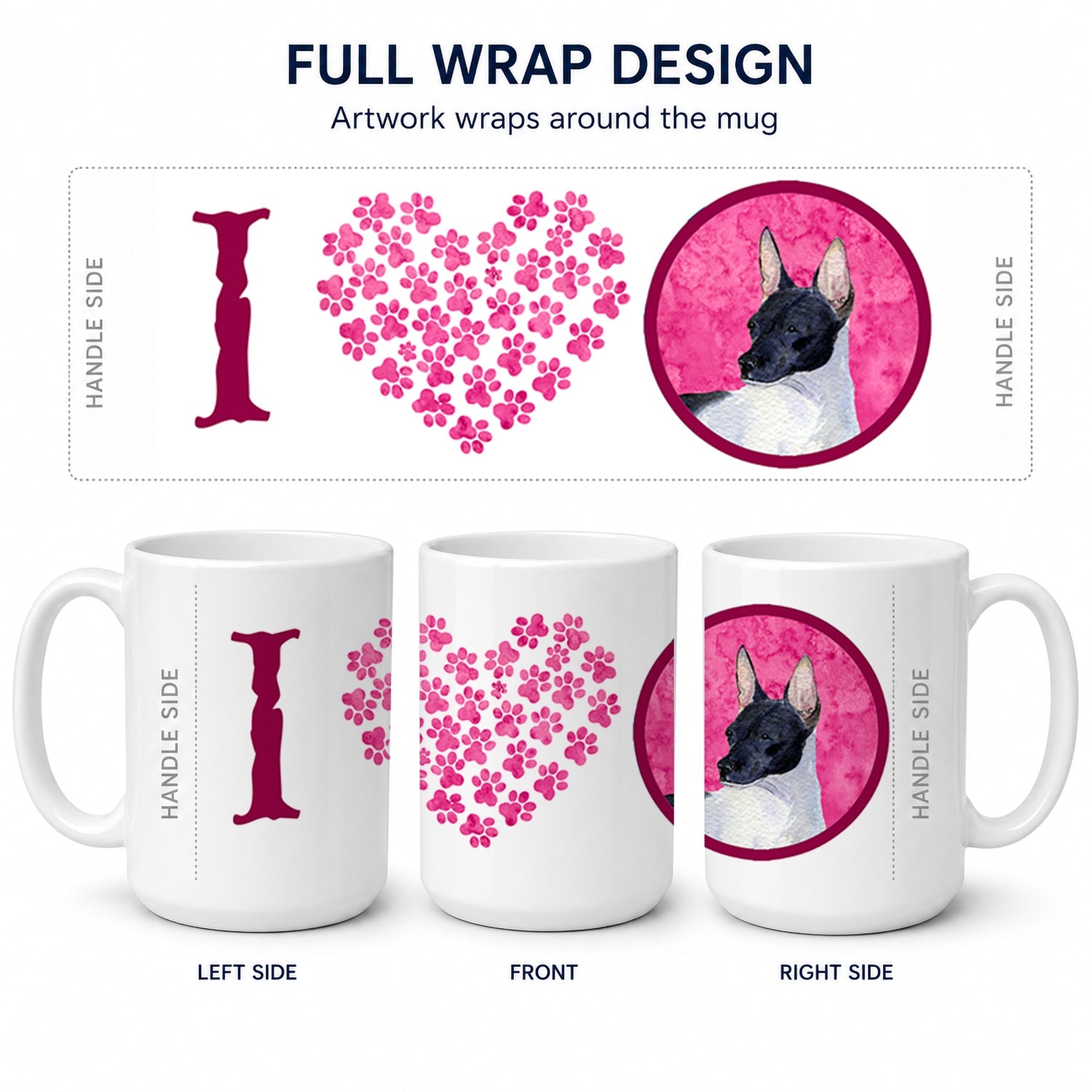 Pink Rat Terrier Ceramic Coffee Mug 15 oz Decorative Large C Handle Mug Cup for Tea, Cocoa Hot Chocolate