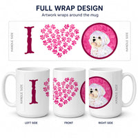 Pink Maltese Ceramic Coffee Mug 15 oz Decorative Large C Handle Mug Cup for Tea, Cocoa Hot Chocolate