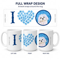 Blue Maltese Ceramic Coffee Mug 15 oz Decorative Large C Handle Mug Cup for Tea, Cocoa Hot Chocolate