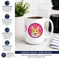 Pink Corgi Ceramic Coffee Mug 15 oz Decorative Large C Handle Mug Cup for Tea, Cocoa Hot Chocolate