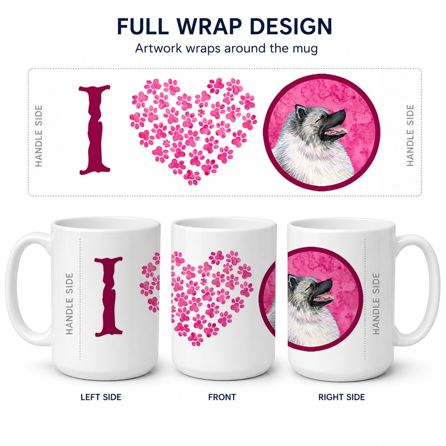 Pink Keeshond Ceramic Coffee Mug 15 oz Decorative Large C Handle Mug Cup for Tea, Cocoa Hot Chocolate