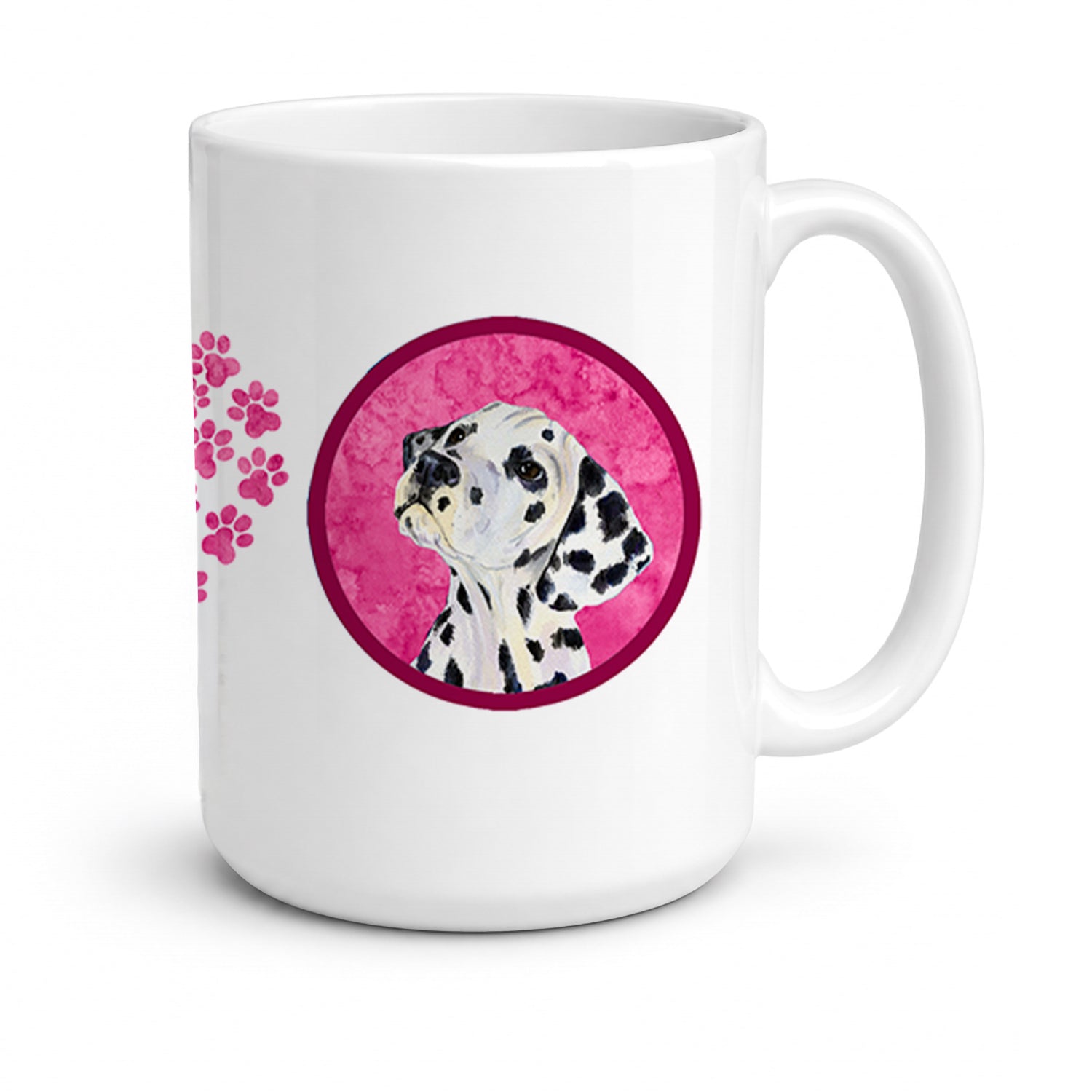 Pink Dalmatian Ceramic Coffee Mug 15 oz Decorative Large C Handle Mug Cup for Tea, Cocoa Hot Chocolate