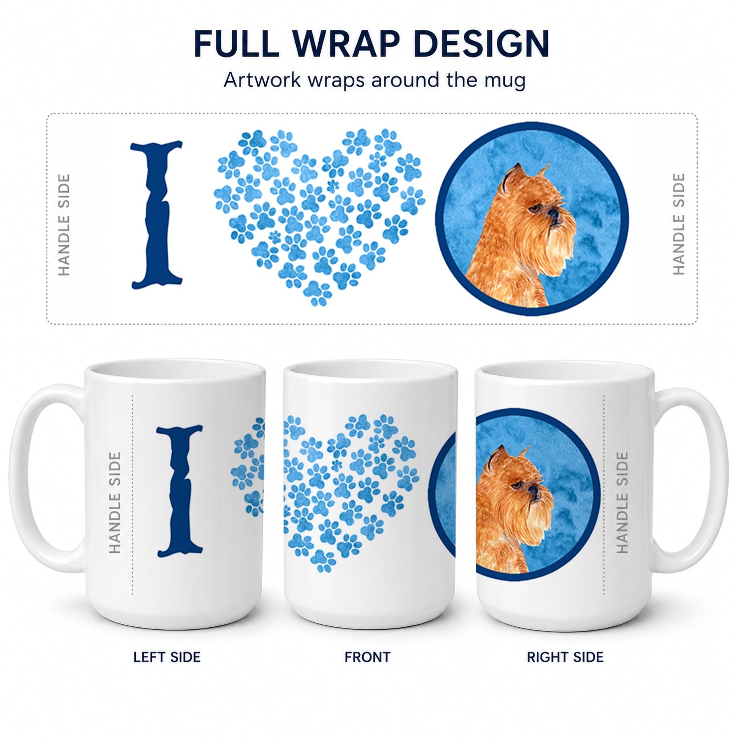 Blue Brussels Griffon Ceramic Coffee Mug 15 oz Decorative Large C Handle Mug Cup for Tea, Cocoa Hot Chocolate