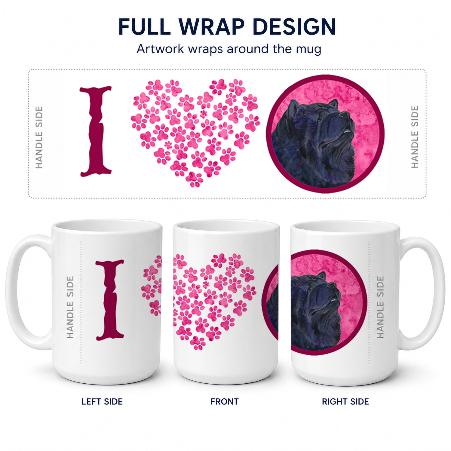 Pink Chow Chow Ceramic Coffee Mug 15 oz Decorative Large C Handle Mug Cup for Tea, Cocoa Hot Chocolate