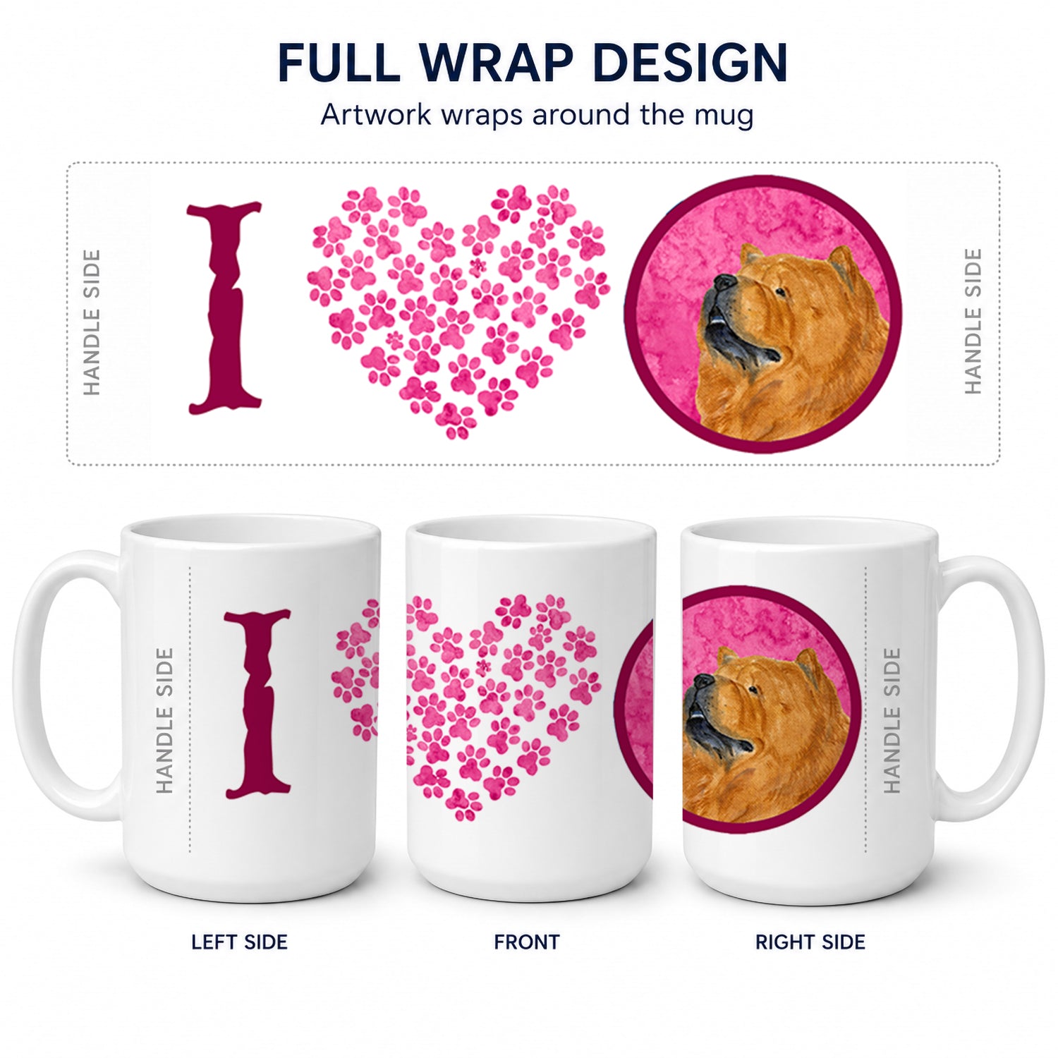 Pink Chow Chow Ceramic Coffee Mug 15 oz Decorative Large C Handle Mug Cup for Tea, Cocoa Hot Chocolate
