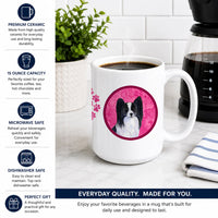 Pink Papillon Ceramic Coffee Mug 15 oz Decorative Large C Handle Mug Cup for Tea, Cocoa Hot Chocolate