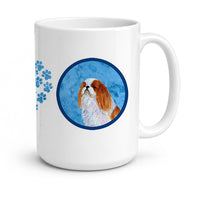 Blue English Toy Spaniel Ceramic Coffee Mug 15 oz Decorative Large C Handle Mug Cup for Tea, Cocoa Hot Chocolate