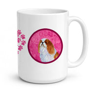 Pink English Toy Spaniel Ceramic Coffee Mug 15 oz Decorative Large C Handle Mug Cup for Tea, Cocoa Hot Chocolate