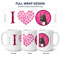 Pink Brindle Cropped Eared Boxer Ceramic Coffee Mug 15 oz Decorative Large C Handle Mug Cup for Tea, Cocoa Hot Chocolate