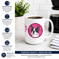 Pink Boston Terrier Ceramic Coffee Mug 15 oz Decorative Large C Handle Mug Cup for Tea, Cocoa Hot Chocolate