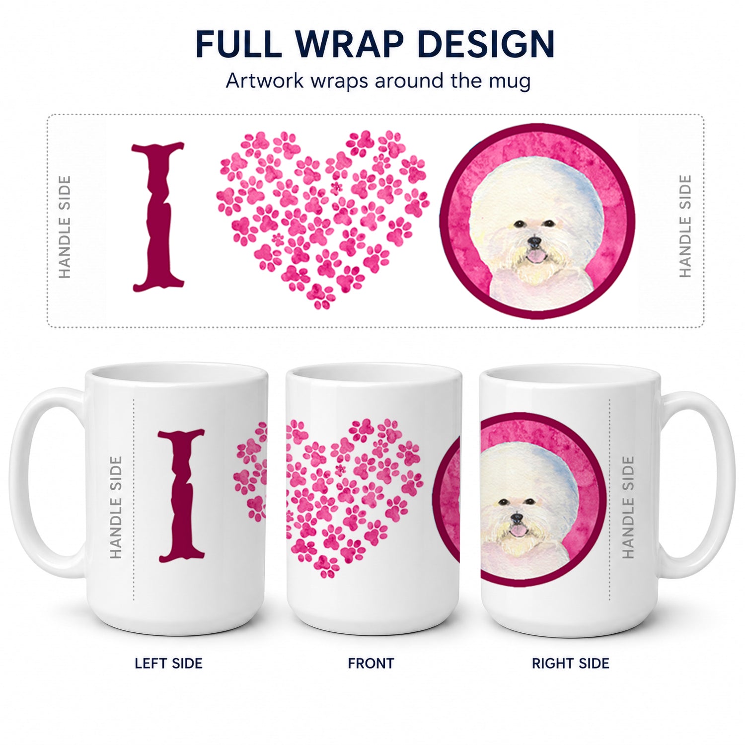 Pink Bichon Frise Ceramic Coffee Mug 15 oz Decorative Large C Handle Mug Cup for Tea, Cocoa Hot Chocolate