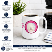 Pink Bichon Frise Ceramic Coffee Mug 15 oz Decorative Large C Handle Mug Cup for Tea, Cocoa Hot Chocolate