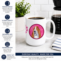 Pink Basset Hound Ceramic Coffee Mug 15 oz Decorative Large C Handle Mug Cup for Tea, Cocoa Hot Chocolate