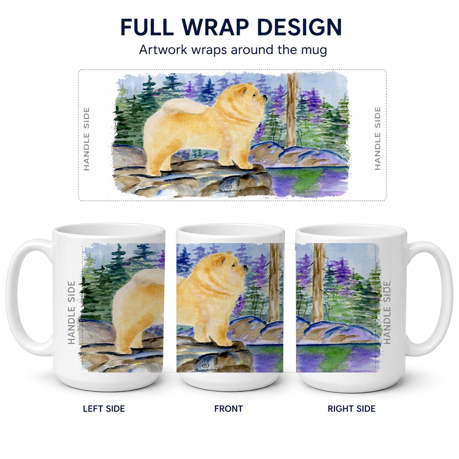 Chow Chow Ceramic Coffee Mug 15 oz Decorative Large C Handle Mug Cup for Tea, Cocoa Hot Chocolate