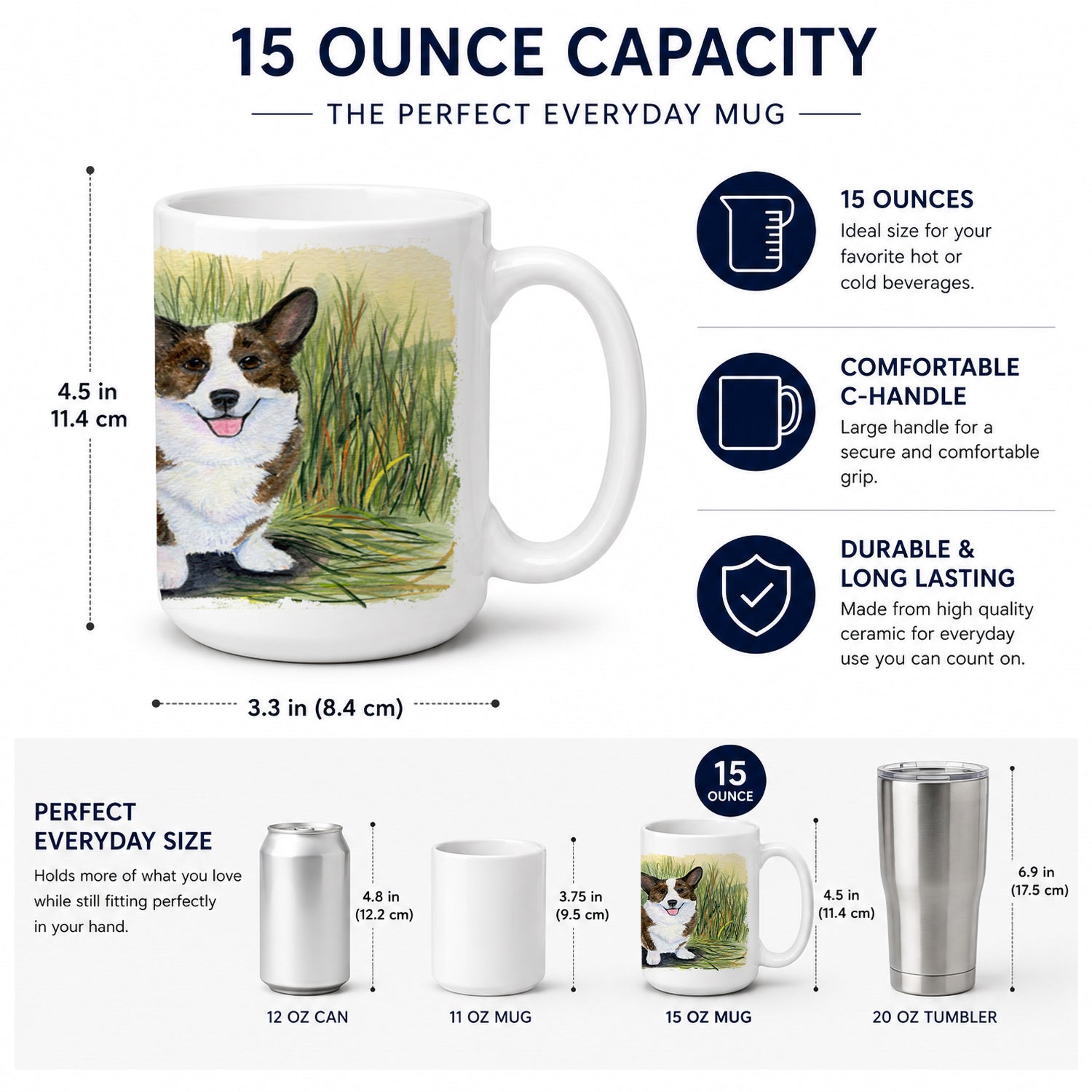 Corgi Ceramic Coffee Mug 15 oz Decorative Large C Handle Mug Cup for Tea, Cocoa Hot Chocolate