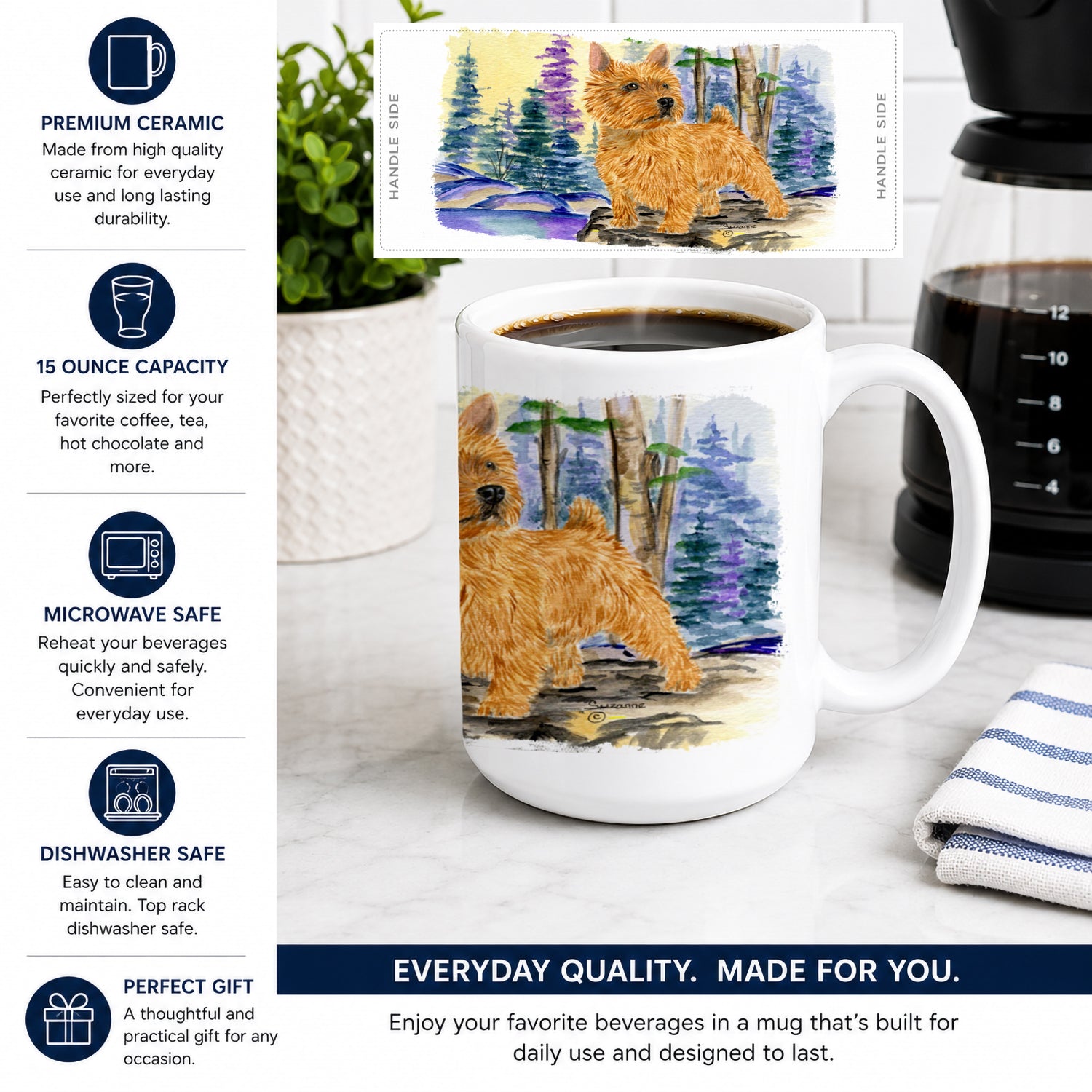 Norwich Terrier Ceramic Coffee Mug 15 oz Decorative Large C Handle Mug Cup for Tea, Cocoa Hot Chocolate