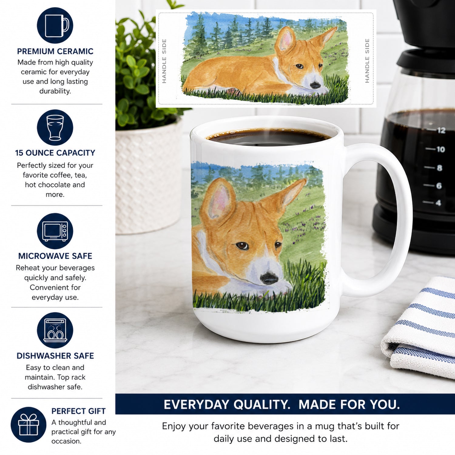 Basenji Ceramic Coffee Mug 15 oz Decorative Large C Handle Mug Cup for Tea, Cocoa Hot Chocolate