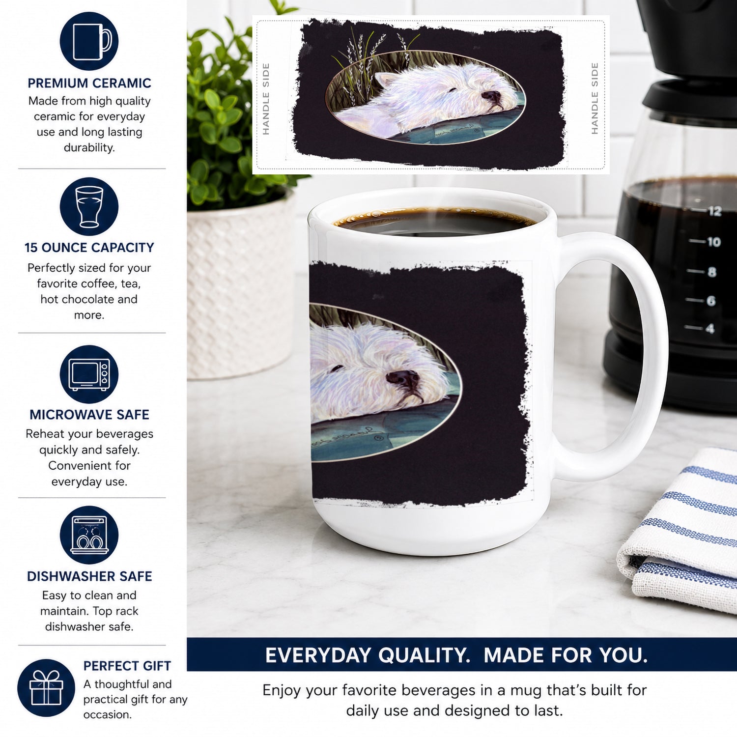 Westie Ceramic Coffee Mug 15 oz Decorative Large C Handle Mug Cup for Tea, Cocoa Hot Chocolate