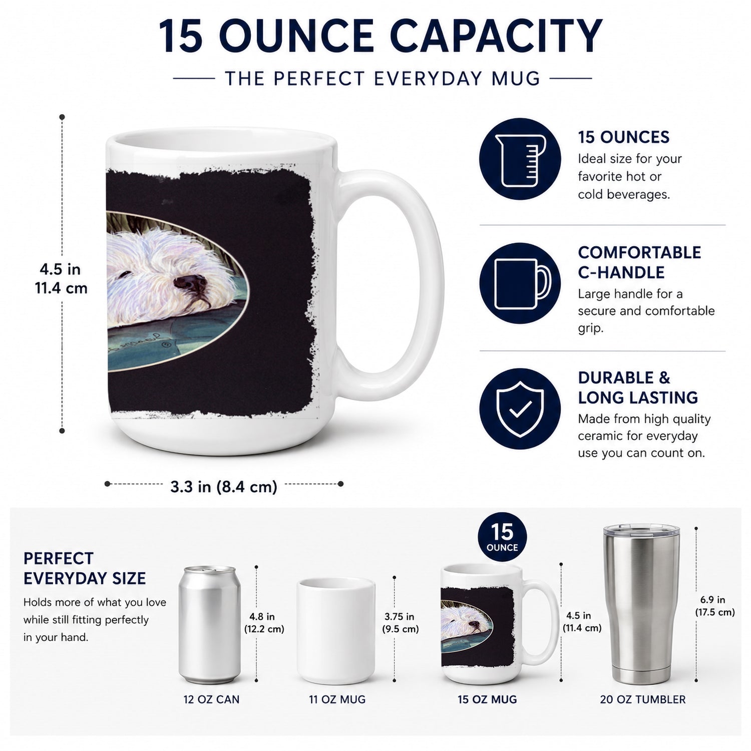Westie Ceramic Coffee Mug 15 oz Decorative Large C Handle Mug Cup for Tea, Cocoa Hot Chocolate