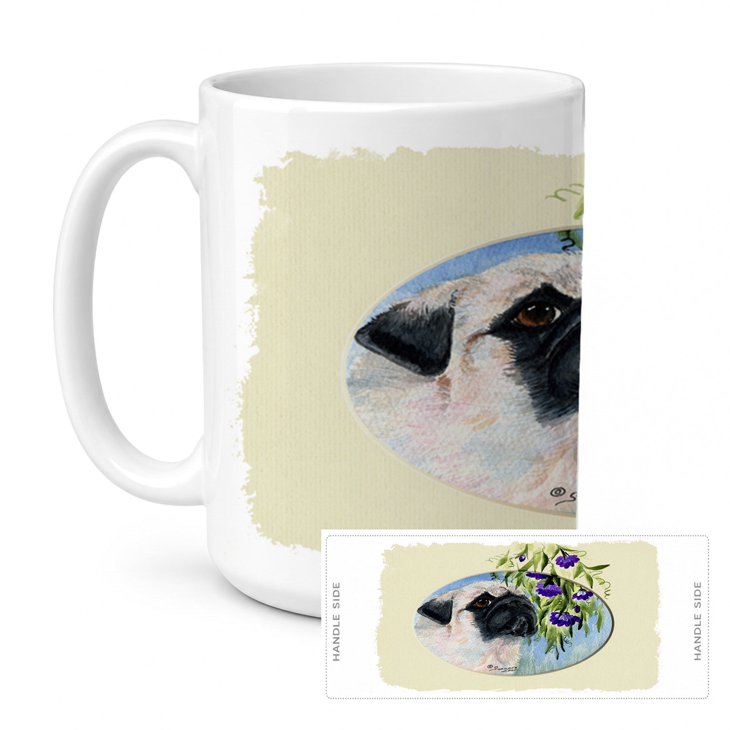 Pug Ceramic Coffee Mug 15 oz Decorative Large C Handle Mug Cup for Tea, Cocoa Hot Chocolate