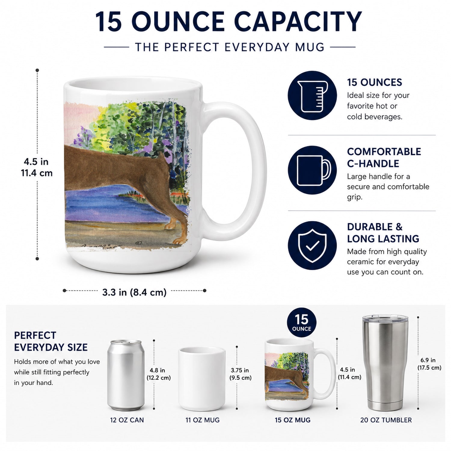 Doberman Ceramic Coffee Mug 15 oz Decorative Large C Handle Mug Cup for Tea, Cocoa Hot Chocolate