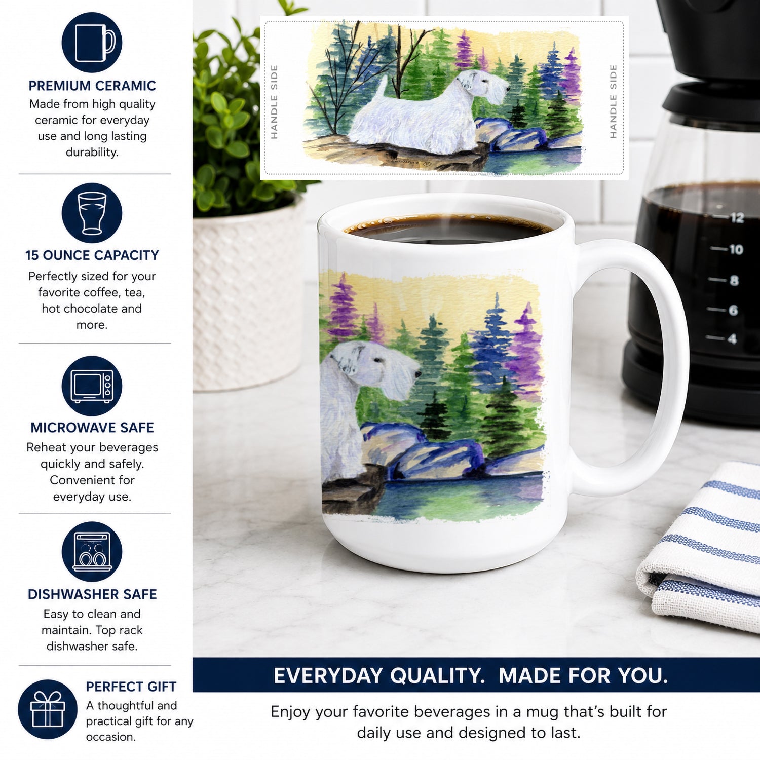 Sealyham Terrier Ceramic Coffee Mug 15 oz Decorative Large C Handle Mug Cup for Tea, Cocoa Hot Chocolate