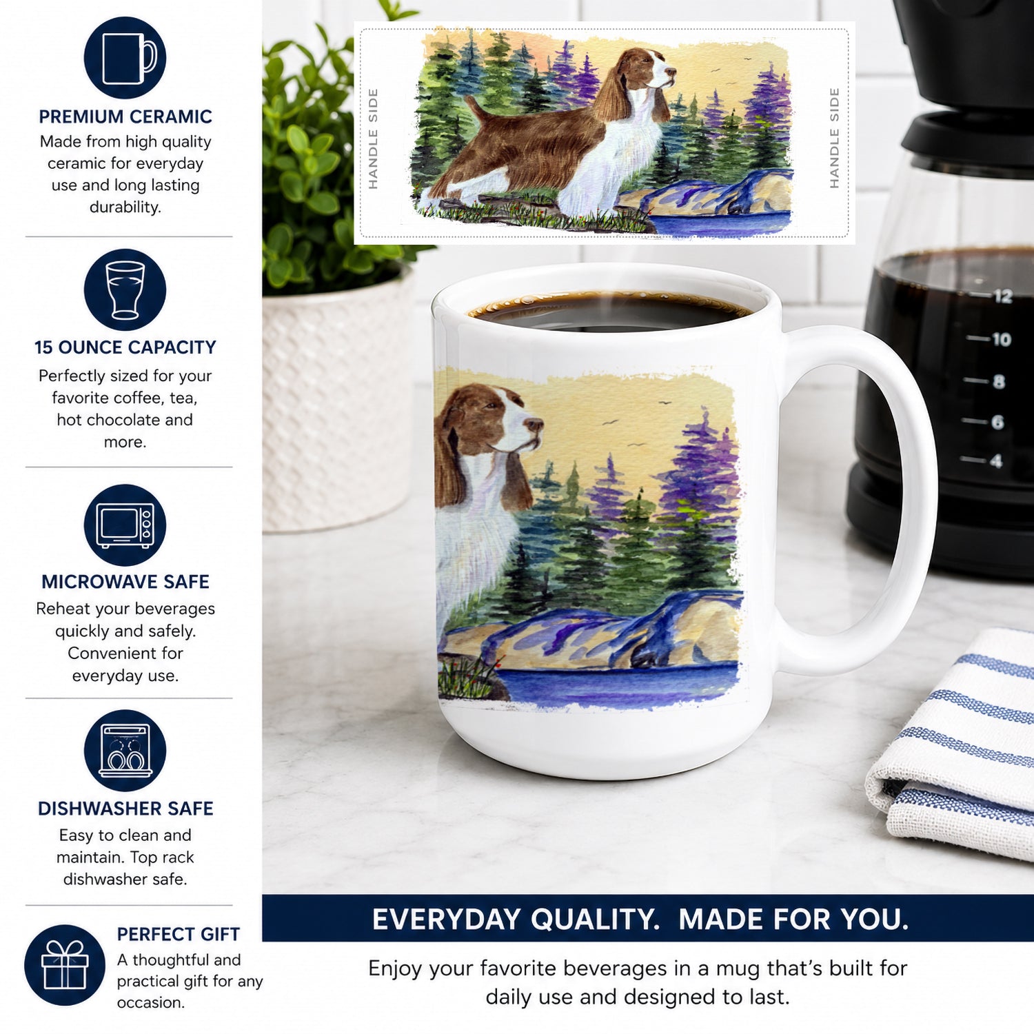 Springer Spaniel Ceramic Coffee Mug 15 oz Decorative Large C Handle Mug Cup for Tea, Cocoa Hot Chocolate