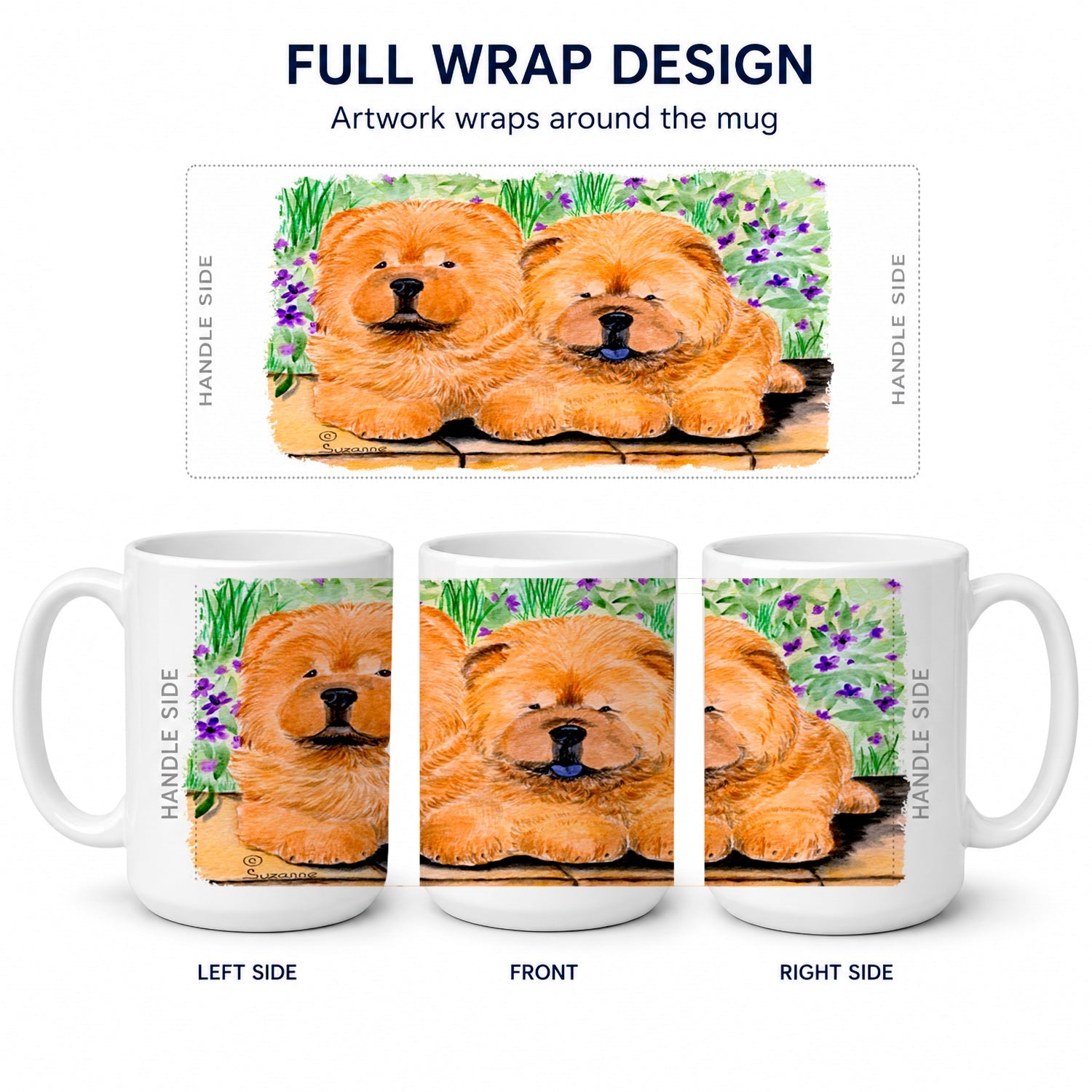 Chow Chow Ceramic Coffee Mug 15 oz Decorative Large C Handle Mug Cup for Tea, Cocoa Hot Chocolate