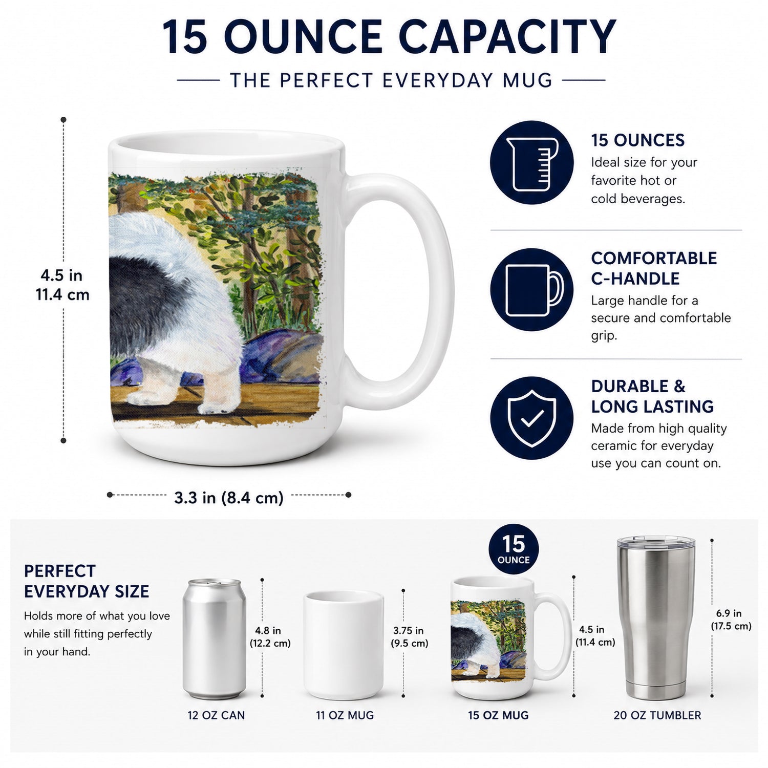 Keeshond Ceramic Coffee Mug 15 oz Decorative Large C Handle Mug Cup for Tea, Cocoa Hot Chocolate