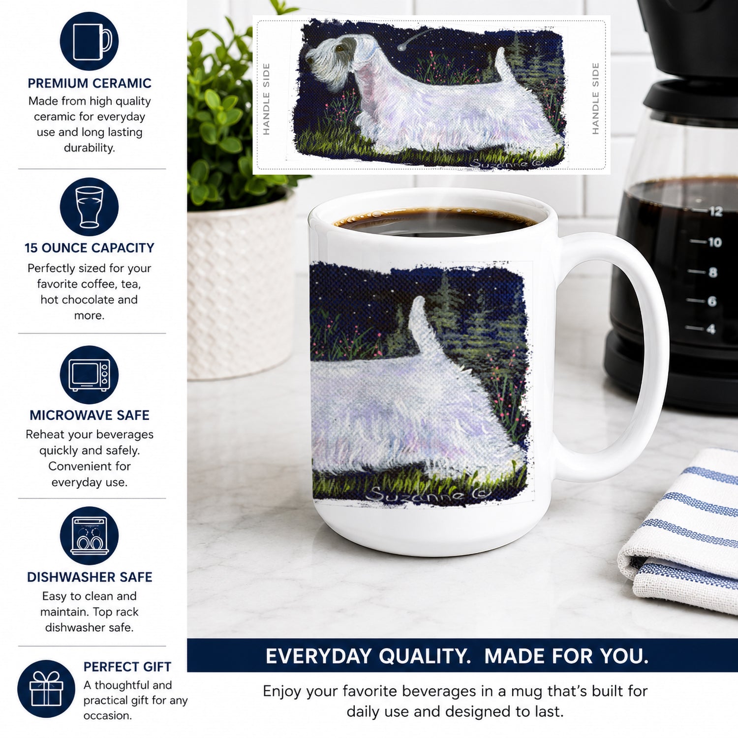 Sealyham Terrier Ceramic Coffee Mug 15 oz Decorative Large C Handle Mug Cup for Tea, Cocoa Hot Chocolate