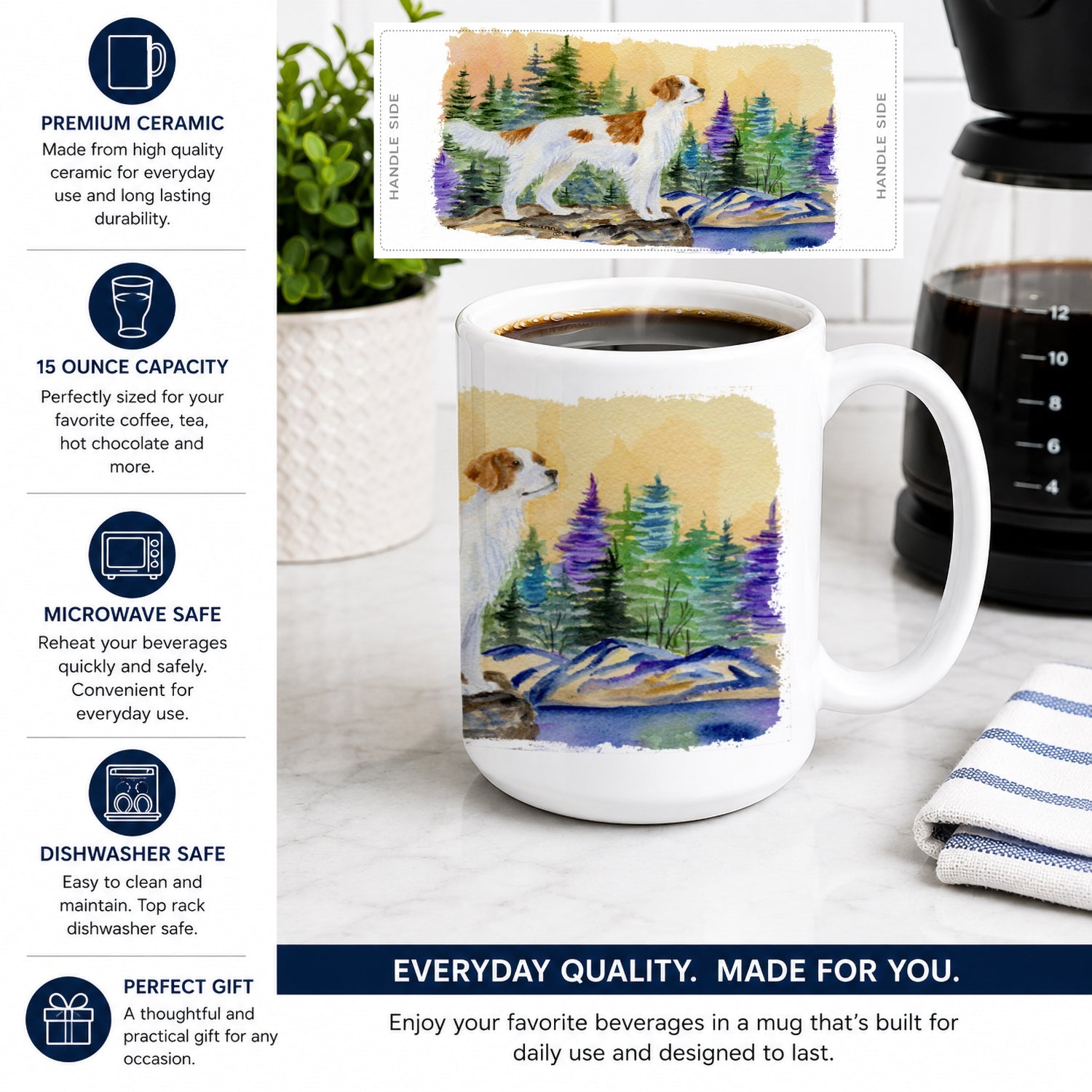 Setter Ceramic Coffee Mug 15 oz Decorative Large C Handle Mug Cup for Tea, Cocoa Hot Chocolate