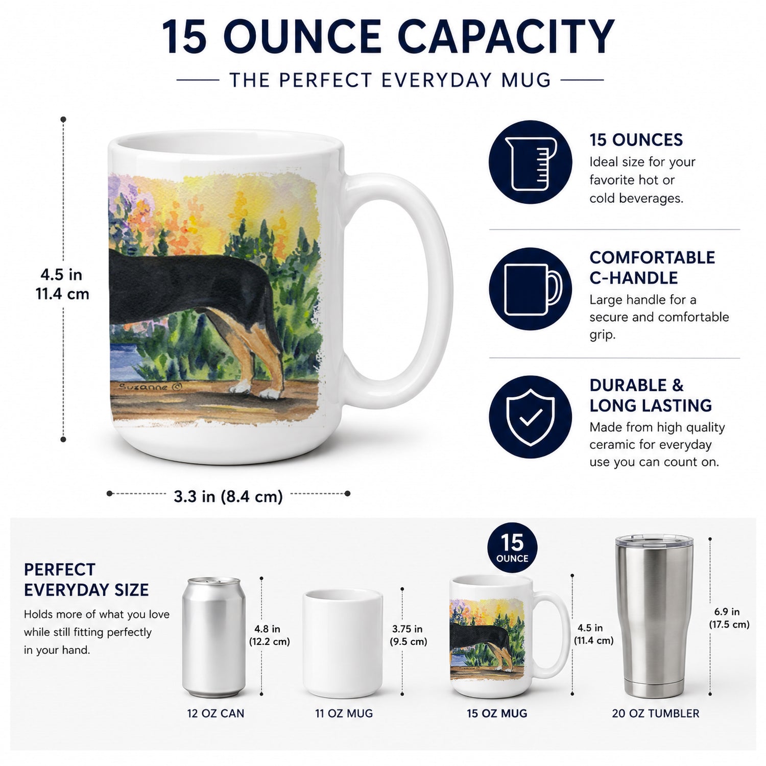 Greater Swiss Mountain Dog Ceramic Coffee Mug 15 oz Decorative Large C Handle Mug Cup for Tea, Cocoa Hot Chocolate