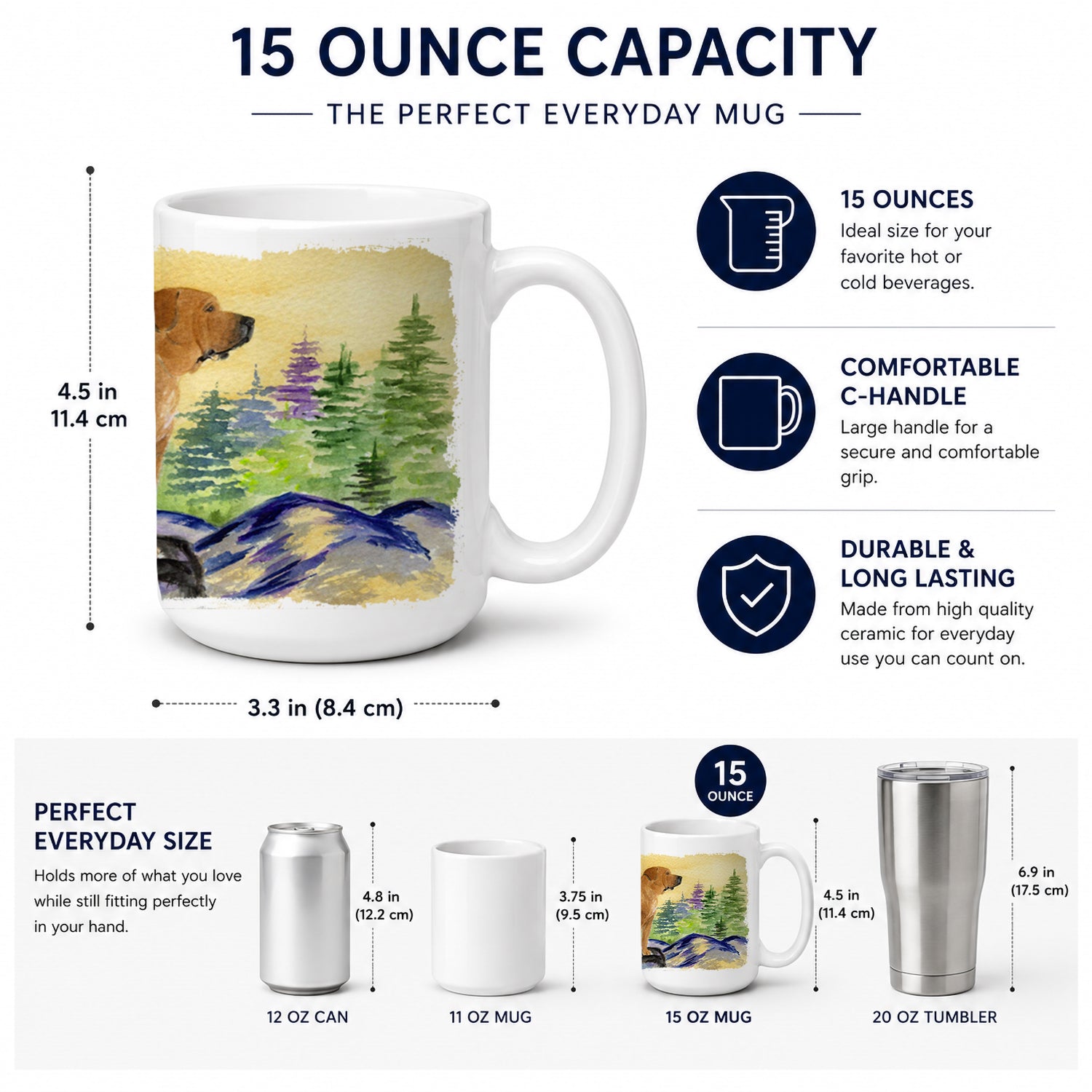 Tosa Inu Ceramic Coffee Mug 15 oz Decorative Large C Handle Mug Cup for Tea, Cocoa Hot Chocolate