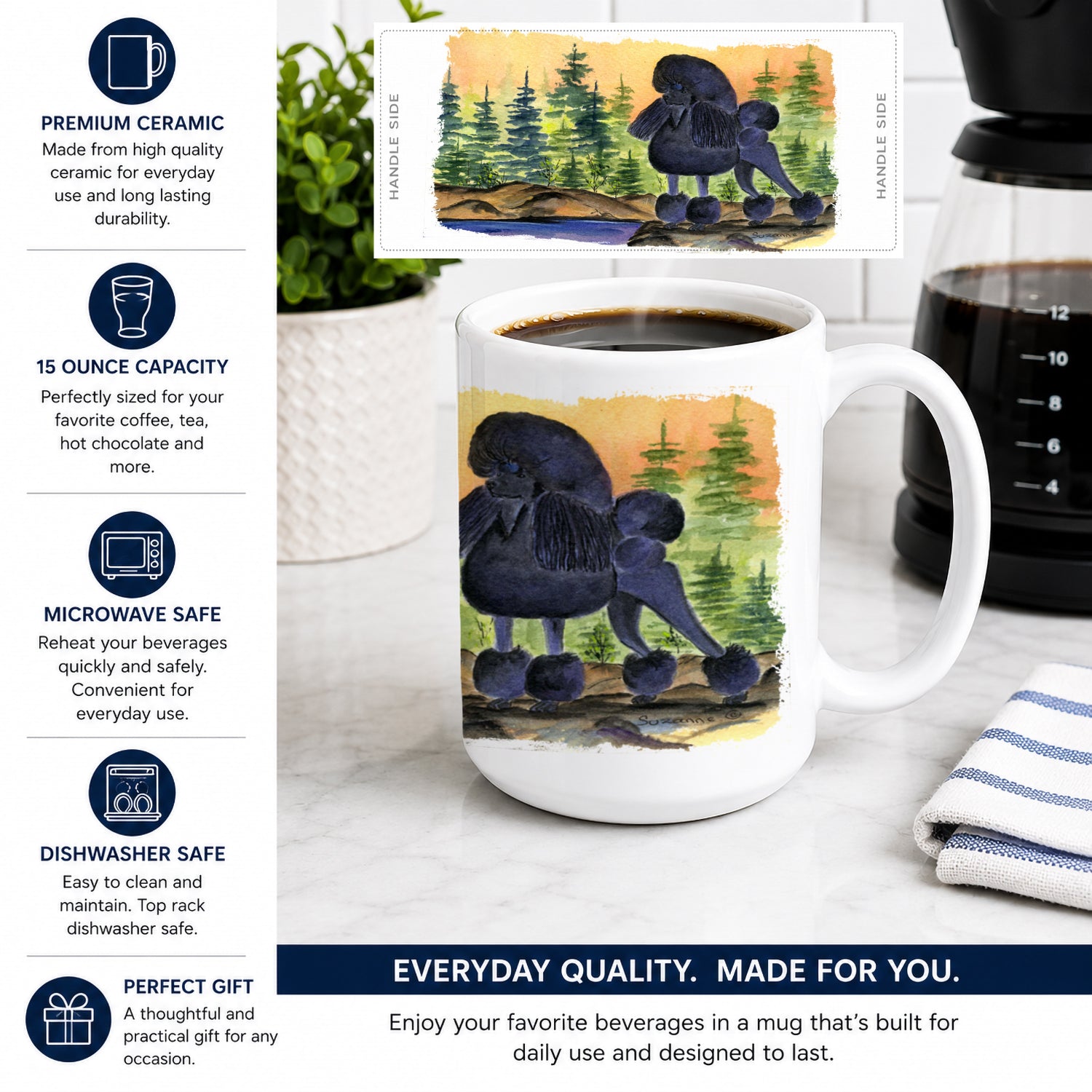 Poodle Ceramic Coffee Mug 15 oz Decorative Large C Handle Mug Cup for Tea, Cocoa Hot Chocolate