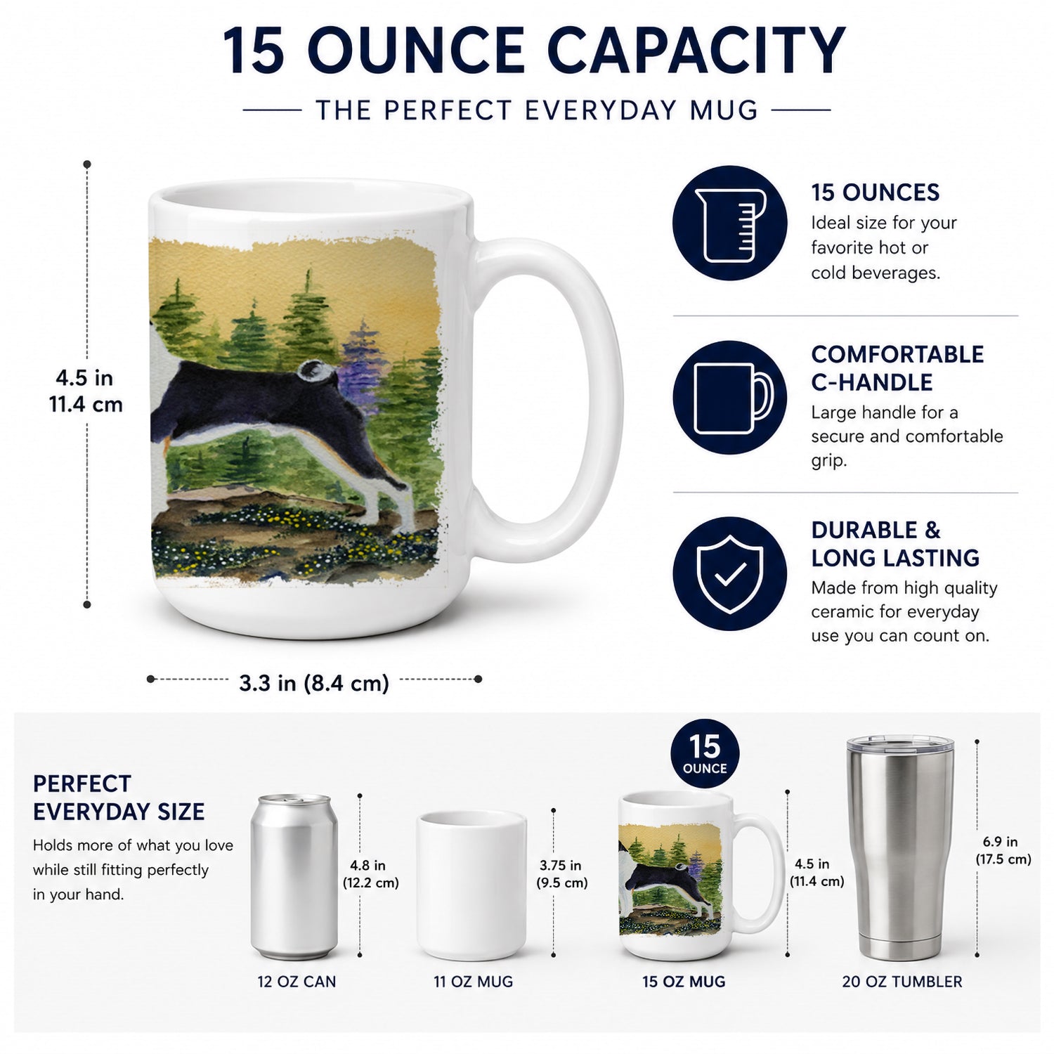 Basenji Ceramic Coffee Mug 15 oz Decorative Large C Handle Mug Cup for Tea, Cocoa Hot Chocolate