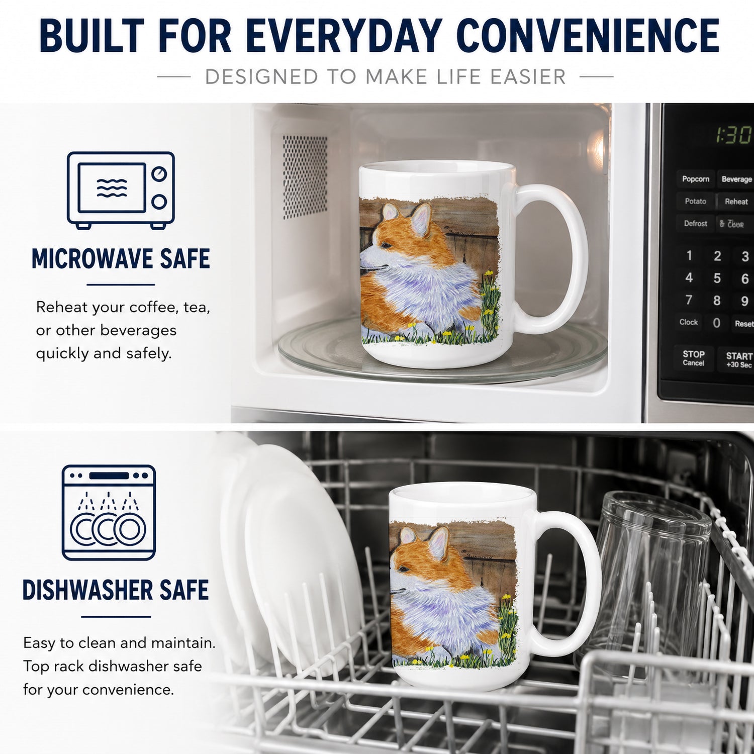 Corgi Ceramic Coffee Mug 15 oz Decorative Large C Handle Mug Cup for Tea, Cocoa Hot Chocolate